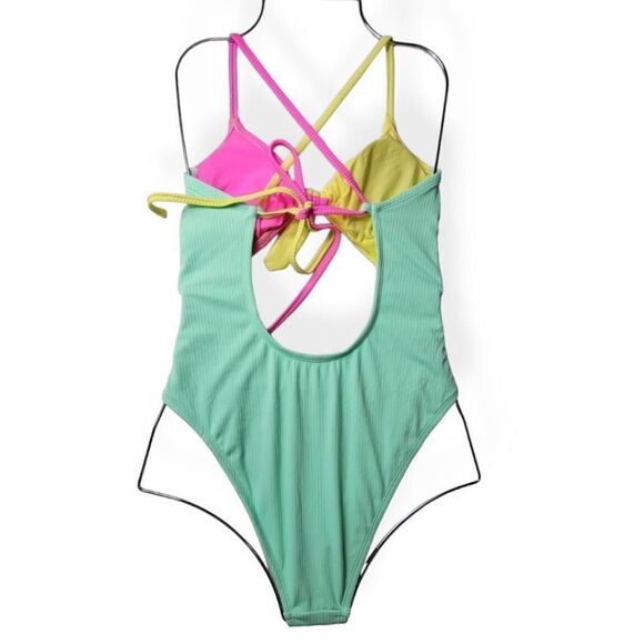 Xhilaration Ribbed Color Block Swimsuit Juniors  Medium - Picture 2 of 4